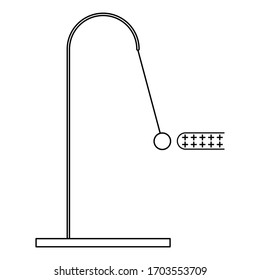 Pith ball electroscope icon vector illustration. Pith ball induced by positive charge and make attractive force. Science physics experiment icon.