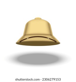 Pith cork hat isolated on white background front view, 3d safari helmet realistic vector clipart.