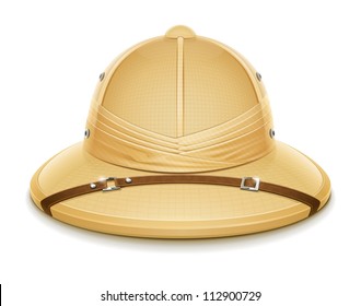 pith helmet hat for safari vector illustration isolated on white background EPS10. Transparent objects and opacity masks used for shadows and lights drawing