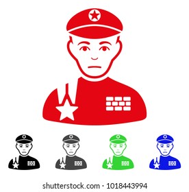 Pitiful Army General vector pictogram. Vector illustration style is a flat iconic army general symbol with grey, black, blue, red, green color versions. Face has problem sentiment.