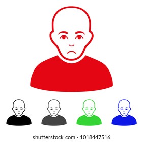 Pitiful Bald Man vector icon. Vector illustration style is a flat iconic bald man symbol with gray, black, blue, red, green color variants. Face has pitiful sentiment.