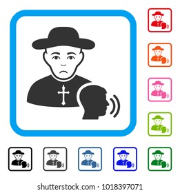 Pitiful Believer Confession vector icon. Human face has stress mood. Black, gray, green, blue, red, pink color versions of believer confession symbol inside a rounded rectangle.