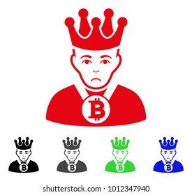 Pitiful Bitcoin King vector icon. Vector illustration style is a flat iconic bitcoin king symbol with grey, black, blue, red, green color versions. Face has desperate sentiment.