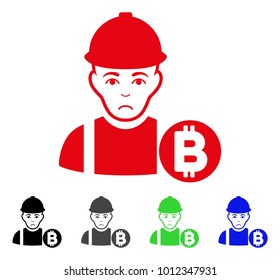 Pitiful Bitcoin Miner vector icon. Vector illustration style is a flat iconic bitcoin miner symbol with gray, black, blue, red, green color variants. Face has depression sentiment.