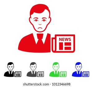 Pitiful Businessman News vector icon. Vector illustration style is a flat iconic businessman news symbol with grey, black, blue, red, green color variants. Face has depression mood.