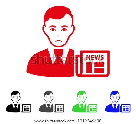 Pitiful Businessman News vector icon. Vector illustration style is a flat iconic businessman news symbol with grey, black, blue, red, green color variants. Face has depression mood.