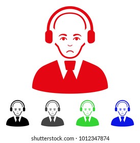 Pitiful Call Center Worker vector icon. Vector illustration style is a flat iconic call center worker symbol with grey, black, blue, red, green color versions. Face has pitiful feeling.