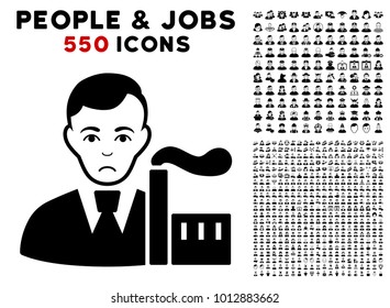 Pitiful Capitalist Oligarch pictograph with 550 bonus pitiful and happy men clip art. Vector illustration style is flat black iconic symbols.