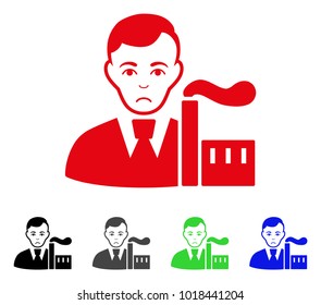 Pitiful Capitalist Oligarch vector pictogram. Vector illustration style is a flat iconic capitalist oligarch symbol with grey, black, blue, red, green color versions. Face has desperate emotions.