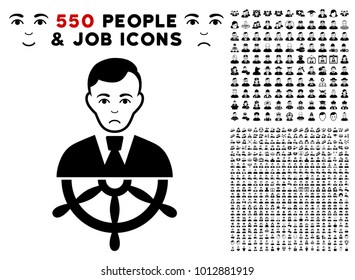 Pitiful Captain pictograph with 550 bonus pitiful and glad user design elements. Vector illustration style is flat black iconic symbols.