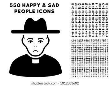 Pitiful Catholic Priest pictograph with 550 bonus pitiful and glad men clip art. Vector illustration style is flat black iconic symbols.