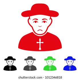 Pitiful Christian Priest vector pictograph. Vector illustration style is a flat iconic christian priest symbol with grey, black, blue, red, green color variants. Face has mourning expression.