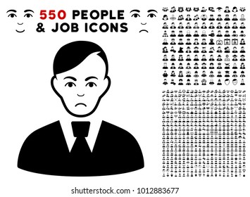 Pitiful Clerk icon with 550 bonus pitiful and glad jobs clip art. Vector illustration style is flat black iconic symbols.