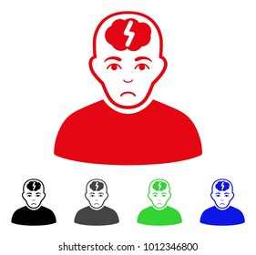 Pitiful Clever Boy vector pictogram. Vector illustration style is a flat iconic clever boy symbol with grey, black, blue, red, green color versions. Face has affliction emotion.