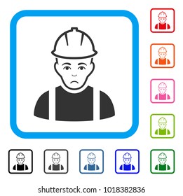 Pitiful Contractor vector icon. Human face has depression emotion. Black, gray, green, blue, red, orange color variants of contractor symbol inside a rounded rectangle.