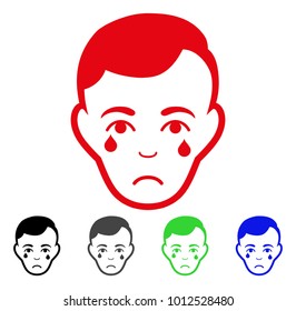 Pitiful Crying Man Face vector pictogram. Vector illustration style is a flat iconic crying man face symbol with grey, black, blue, red, green color versions. Face has depression sentiment.