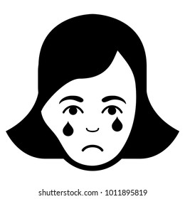 Pitiful Crying Woman Face vector pictogram. Style is flat graphic black symbol with sorrow expression.