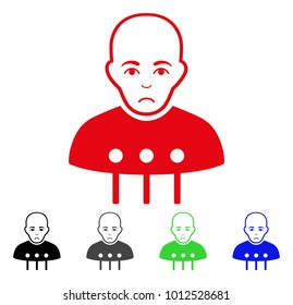 Pitiful Cyborg Interface vector pictograph. Vector illustration style is a flat iconic cyborg interface symbol with gray, black, blue, red, green color variants. Face has mourning mood.