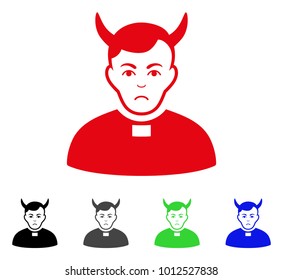 Pitiful Devil Priest vector pictogram. Vector illustration style is a flat iconic devil priest symbol with grey, black, blue, red, green color versions. Face has desperate expression.