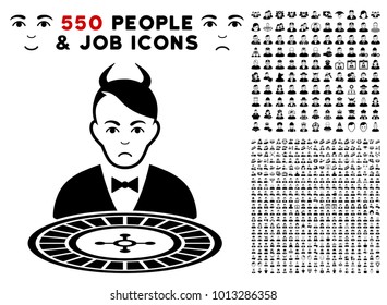 Pitiful Devil Roulette Dealer icon with 550 bonus pity and glad user pictures. Vector illustration style is flat black iconic symbols.