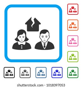 Pitiful Divorce People vector pictogram. Person face has desperate mood. Black, gray, green, blue, red, pink color versions of divorce people symbol in a rounded rectangular frame.