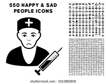 Pitiful Doctor pictograph with 550 bonus pity and glad men pictographs. Vector illustration style is flat black iconic symbols.