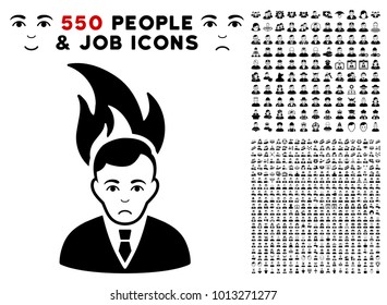 Pitiful Fired Manager icon with 550 bonus sad and glad jobs pictograms. Vector illustration style is flat black iconic symbols.