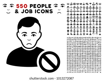 Pitiful Forbidden User icon with 550 bonus sad and happy men pictures. Vector illustration style is flat black iconic symbols.