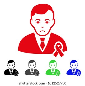 Pitiful Gentleman With Mourning Ribbon vector pictogram. Vector illustration style is a flat iconic gentleman with mourning ribbon symbol with gray, black, blue, red, green color variants.