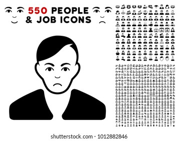 Pitiful Guy icon with 550 bonus pity and glad user pictures. Vector illustration style is flat black iconic symbols.