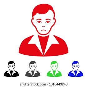 Pitiful Guy vector icon. Vector illustration style is a flat iconic guy symbol with gray, black, blue, red, green color variants. Face has depressed emotion.