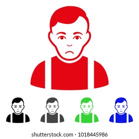 Pitiful Guy vector pictograph. Vector illustration style is a flat iconic guy symbol with grey, black, blue, red, green color variants. Face has grief emotions.