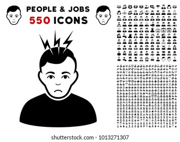 Pitiful Headache pictograph with 550 bonus sad and glad user images. Vector illustration style is flat black iconic symbols.