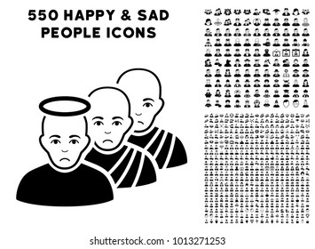 Pitiful Holy Men pictograph with 550 bonus pitiful and happy men pictographs. Vector illustration style is flat black iconic symbols.