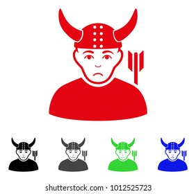 Pitiful Horned Warrior vector icon. Vector illustration style is a flat iconic horned warrior symbol with gray, black, blue, red, green color versions. Face has sad emotion.