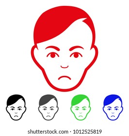 Pitiful Human Head vector pictograph. Vector illustration style is a flat iconic human head symbol with gray, black, blue, red, green color variants. Face has grief mood.