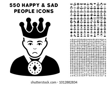 Pitiful King pictograph with 550 bonus pity and happy people symbols. Vector illustration style is flat black iconic symbols.