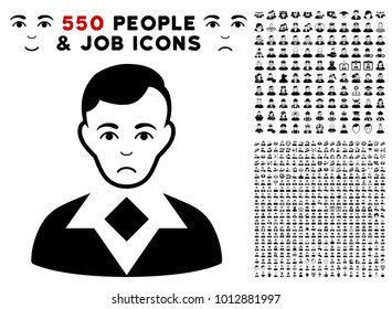 Pitiful Man icon with 550 bonus pitiful and glad men symbols. Vector illustration style is flat black iconic symbols.