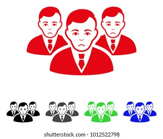 Pitiful Manager Group vector pictogram. Vector illustration style is a flat iconic manager group symbol with gray, black, blue, red, green color variants. Face has depressed emotions.