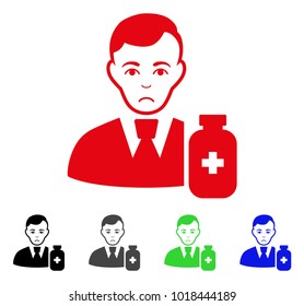 Pitiful Medical Pharmacist vector pictograph. Vector illustration style is a flat iconic medical pharmacist symbol with gray, black, blue, red, green color versions. Face has sadness expression.