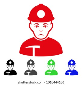 Pitiful Miner vector pictogram. Vector illustration style is a flat iconic miner symbol with gray, black, blue, red, green color variants. Face has desperate sentiment.