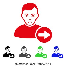 Pitiful Next User vector icon. Vector illustration style is a flat iconic next user symbol with gray, black, blue, red, green color versions. Face has mourning expression.