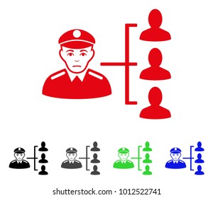 Pitiful Officer Subordinates vector pictogram. Vector illustration style is a flat iconic officer subordinates symbol with gray, black, blue, red, green color versions. Face has pitiful sentiment.