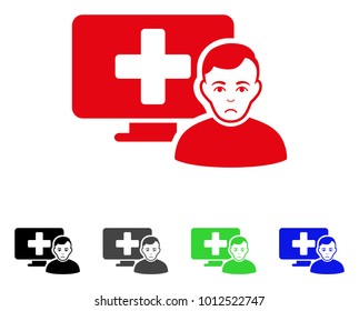 Pitiful Online Medicine vector pictogram. Vector illustration style is a flat iconic online medicine symbol with grey, black, blue, red, green color versions. Face has sadness emotions.