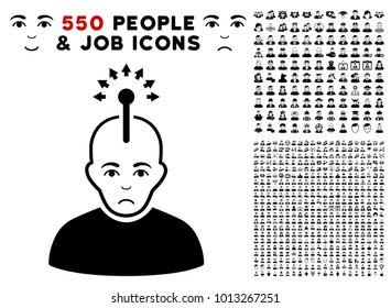 Pitiful Optical Neural Interface pictograph with 550 bonus pity and happy user design elements. Vector illustration style is flat black iconic symbols.