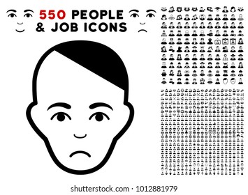 Pitiful Patient Head icon with 550 bonus pitiful and happy user clip art. Vector illustration style is flat black iconic symbols.