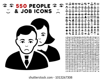 Pitiful People icon with 550 bonus pity and happy people clip art. Vector illustration style is flat black iconic symbols.