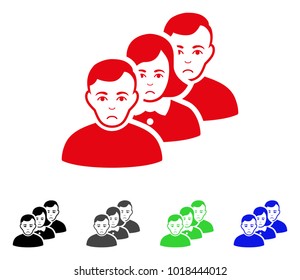 Pitiful People Queue vector pictogram. Vector illustration style is a flat iconic people queue symbol with grey, black, blue, red, green color variants. Face has affliction feeling.