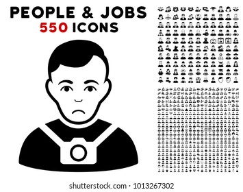 Pitiful Photographer icon with 550 bonus pity and happy men icons. Vector illustration style is flat black iconic symbols.