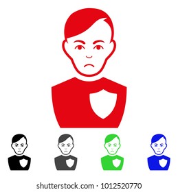 Pitiful Police Officer vector pictograph. Vector illustration style is a flat iconic police officer symbol with grey, black, blue, red, green color versions. Face has dolor expression.